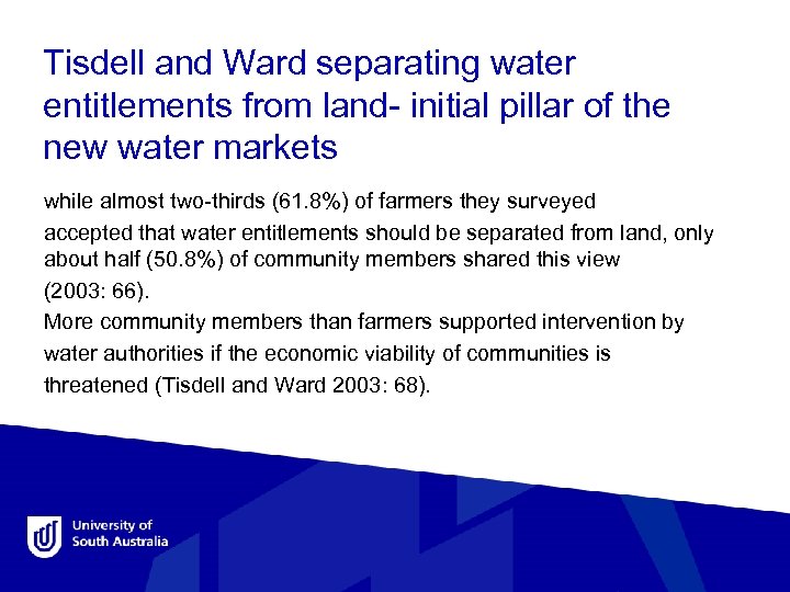 Tisdell and Ward separating water entitlements from land- initial pillar of the new water