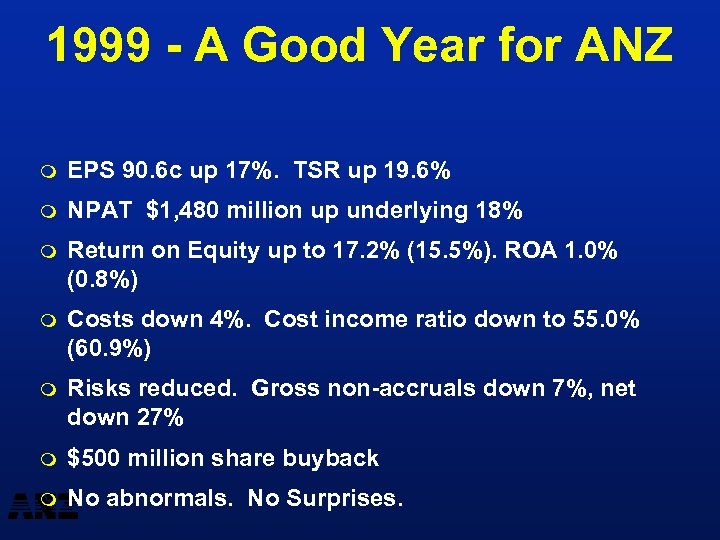 1999 - A Good Year for ANZ m EPS 90. 6 c up 17%.