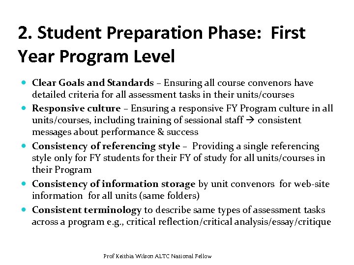 2. Student Preparation Phase: First Year Program Level Clear Goals and Standards – Ensuring