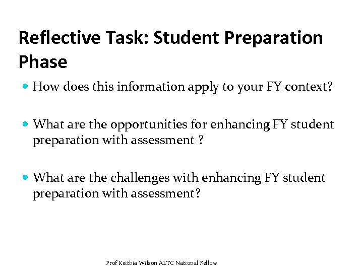 Reflective Task: Student Preparation Phase How does this information apply to your FY context?