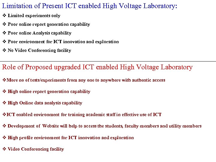 Limitation of Present ICT enabled High Voltage Laboratory: v Limited experiments only v Poor