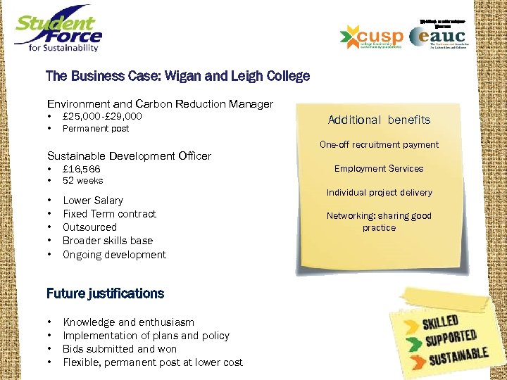 WORKING IN PARTNERSHIP WITH THE The Business Case: Wigan and Leigh College Environment and