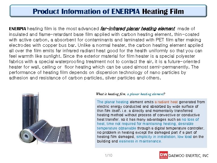 Product Information of ENERPIA Heating Film ENERPIA heating film is the most advanced far-infrared