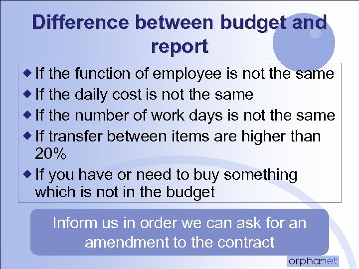 Difference between budget and report ® If the function of employee is not the