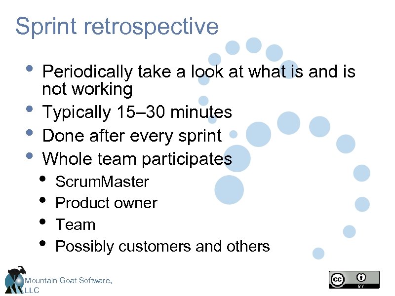 Sprint retrospective • Periodically take a look at what is and is • •