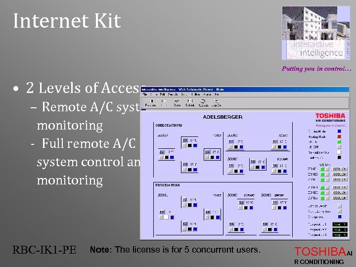 Internet Kit Putting you in control… • 2 Levels of Access: – Remote A/C