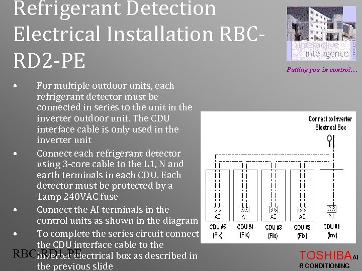 Refrigerant Detection Electrical Installation RBCRD 2 -PE Putting you in control… • For multiple