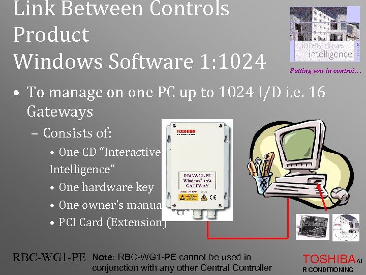 Link Between Controls Product Windows Software 1: 1024 Putting you in control… • To