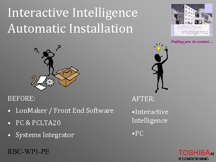 Interactive Intelligence Automatic Installation Putting you in control… BEFORE: AFTER: • Lon. Maker /