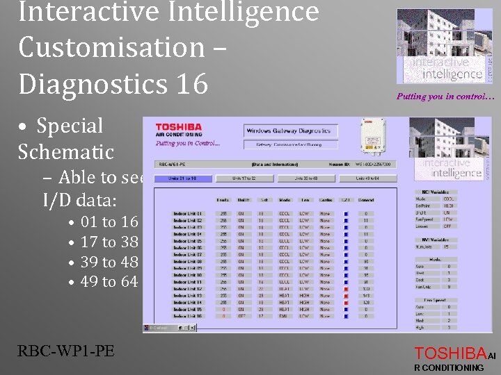 Interactive Intelligence Customisation – Diagnostics 16 Putting you in control… • Special Schematic –