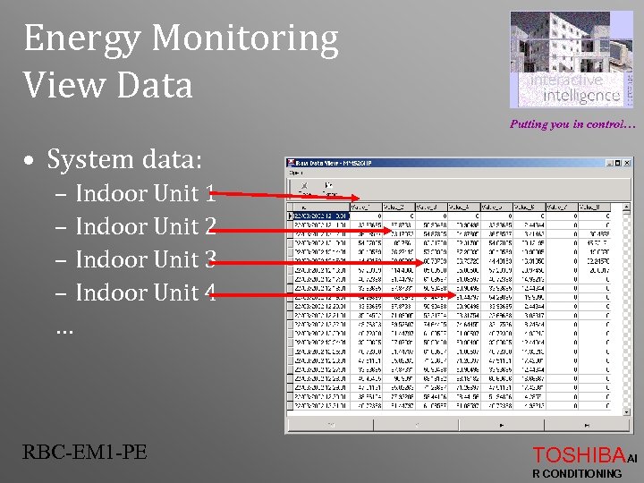 Energy Monitoring View Data Putting you in control… • System data: – Indoor Unit