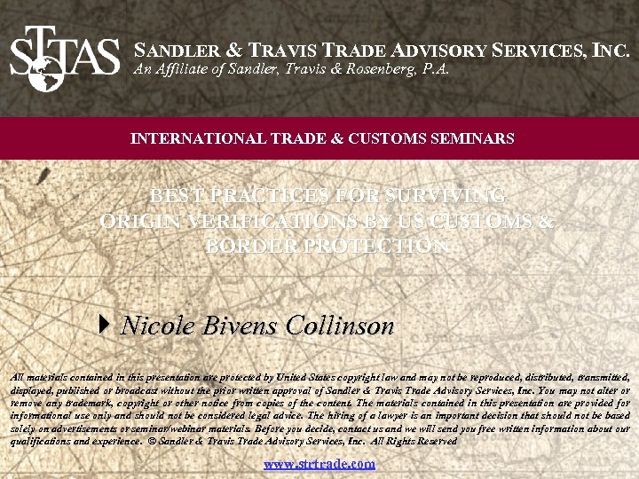 SANDLER & TRAVIS TRADE ADVISORY SERVICES, INC. An Affiliate of Sandler, Travis & Rosenberg,