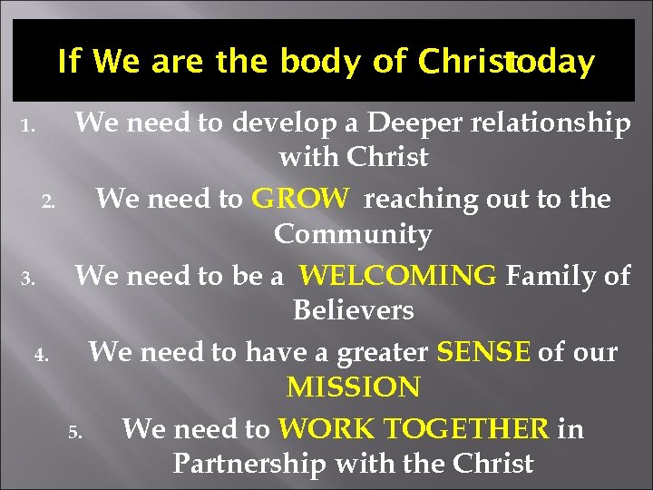 If We are the body of Christ today 1. 2. 3. 4. We need