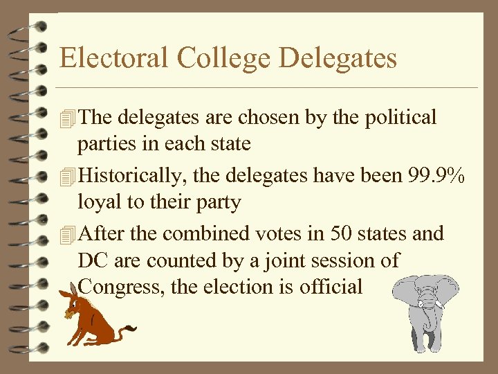 Electoral College Delegates 4 The delegates are chosen by the political parties in each