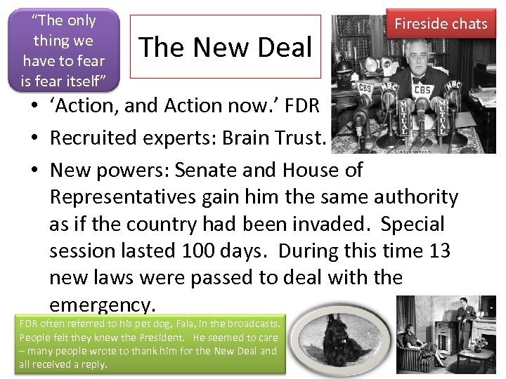 “The only thing we have to fear is fear itself” The New Deal Fireside