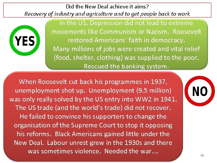 Did the New Deal achieve it aims? Recovery of industry and agriculture and to