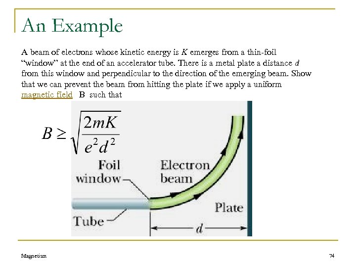 An Example A beam of electrons whose kinetic energy is K emerges from a