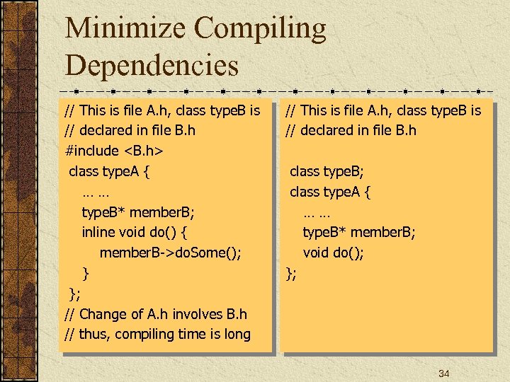 Minimize Compiling Dependencies // This is file A. h, class type. B is //