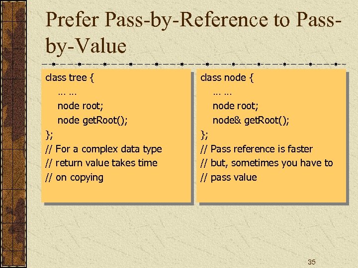 Prefer Pass-by-Reference to Passby-Value class tree { …… node root; node get. Root(); };