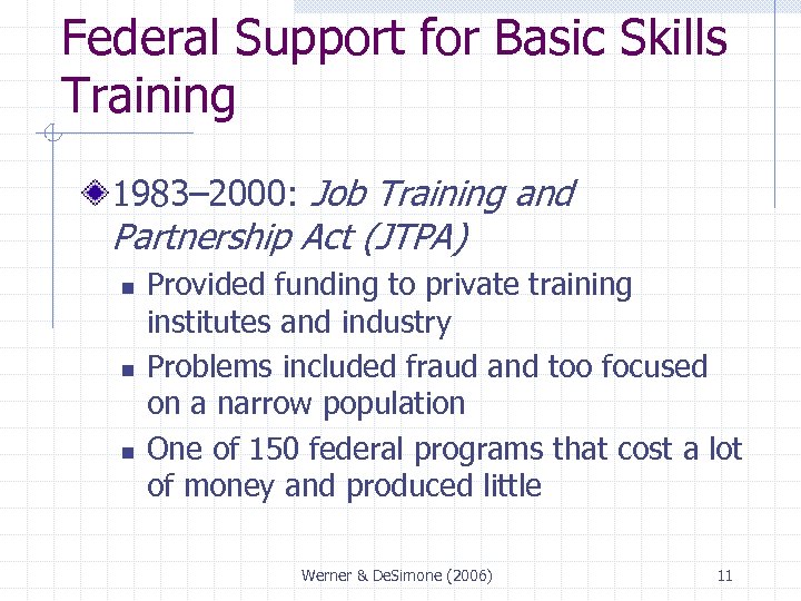 Federal Support for Basic Skills Training 1983– 2000: Job Training and Partnership Act (JTPA)