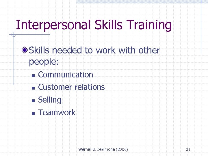 Interpersonal Skills Training Skills needed to work with other people: n Communication n Customer