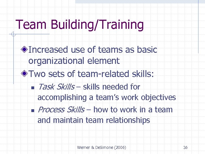 Team Building/Training Increased use of teams as basic organizational element Two sets of team-related