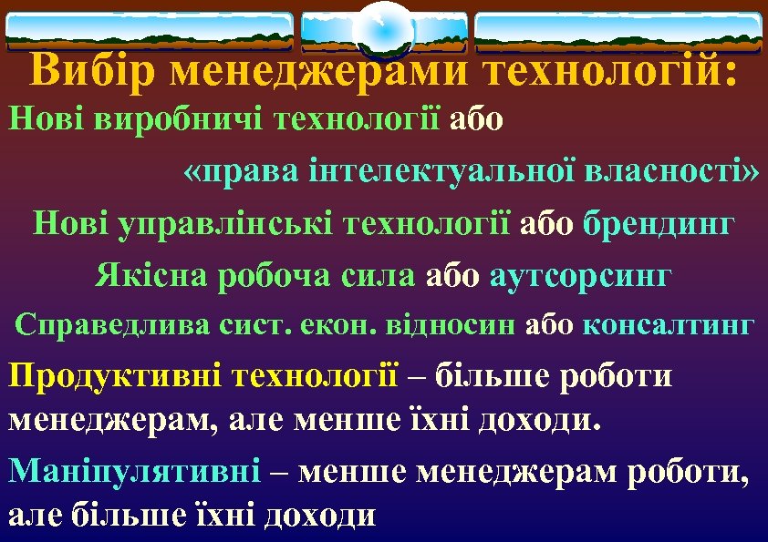 Вибір менеджерами технологій: Нові виробничі технології або «права інтелектуальної власності» Нові управлінські технології або
