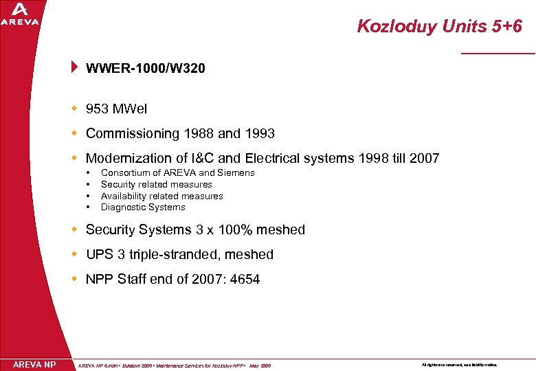 Kozloduy Units 5+6 } WWER-1000/W 320 w 953 MWel w Commissioning 1988 and 1993