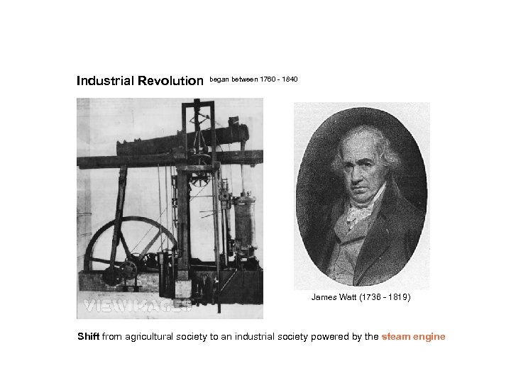 Industrial Revolution began between 1760 - 1840 James Watt (1736 - 1819) Shift from