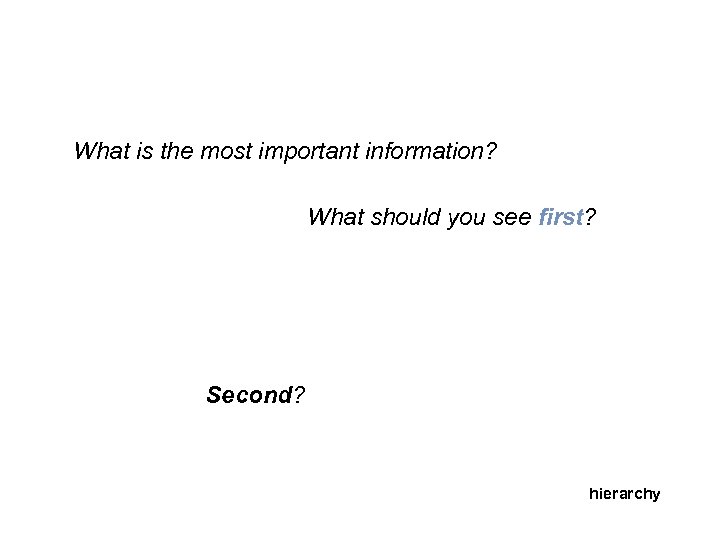 What is the most important information? What should you see first? Second? hierarchy 