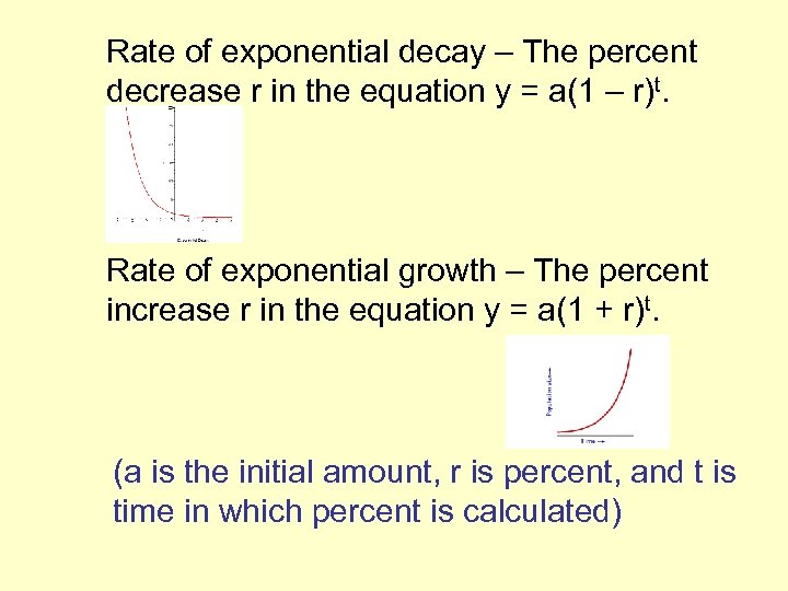 Rate of exponential decay – The percent decrease r in the equation y =