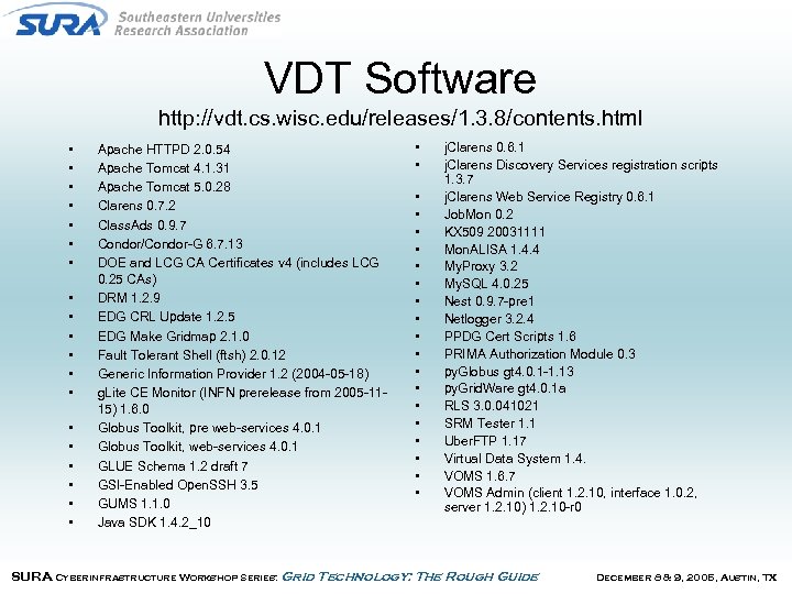 VDT Software http: //vdt. cs. wisc. edu/releases/1. 3. 8/contents. html • • • •