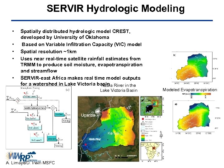 SERVIR Hydrologic Modeling • • • Spatially distributed hydrologic model CREST, developed by University