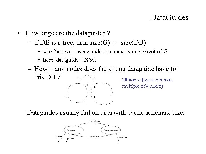 Data. Guides • How large are the dataguides ? – if DB is a