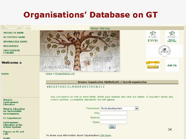 Organisations’ Database on GT 14 