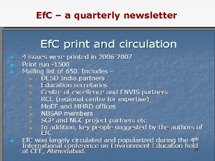 Ef. C – a quarterly newsletter 17 