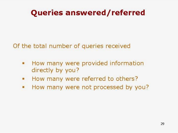 Queries answered/referred Of the total number of queries received § § § How many