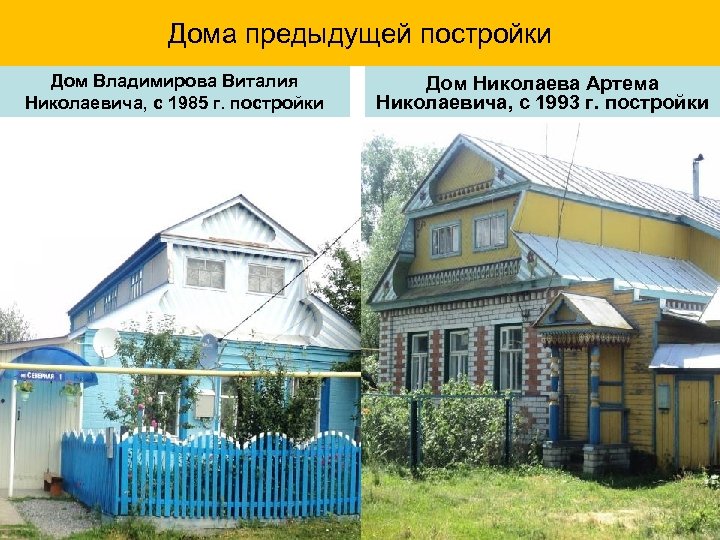 Дома предыдущей постройки Дом Владимирова Виталия Николаевича, с 1985 г. постройки Дом Николаева Артема