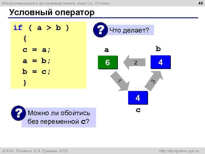 46 Алгоритмизация и программирование, язык Си, 10 класс Условный оператор ? Можно ли обойтись