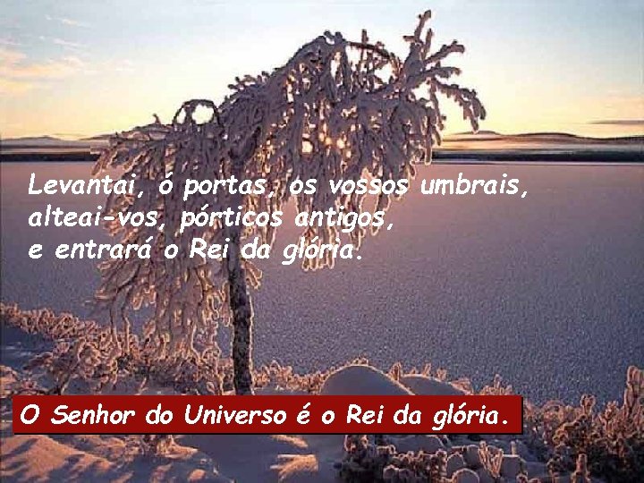 Levantai, ó portas, os vossos umbrais, alteai-vos, pórticos antigos, e entrará o Rei da