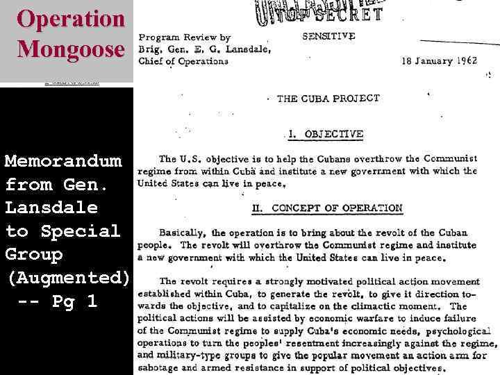 Operation Mongoose Memorandum from Gen. Lansdale to Special Group (Augmented) -- Pg 1 