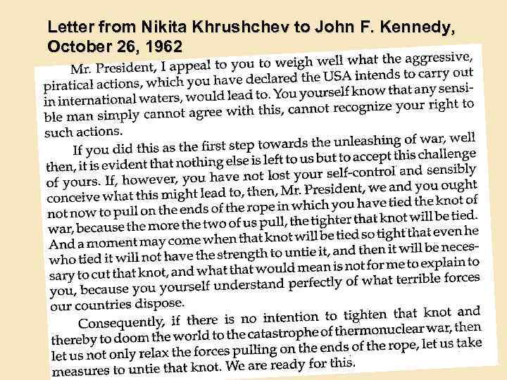 Letter from Nikita Khrushchev to John F. Kennedy, October 26, 1962 