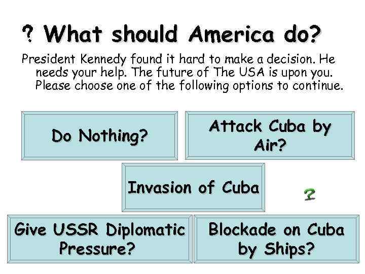 What should America do? President Kennedy found it hard to make a decision. He