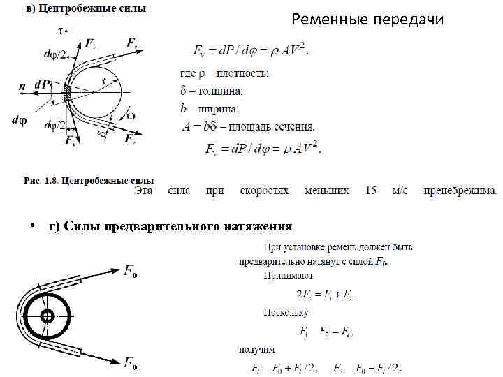  Ременные передачи • г) Силы предварительного натяжения 