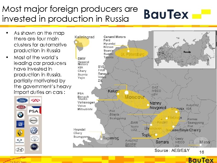 Most major foreign producers are invested in production in Russia • • As shown