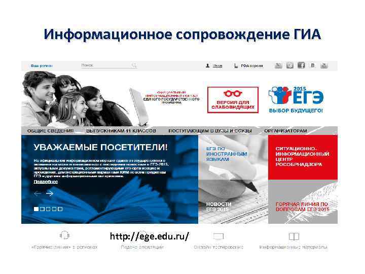 Информационное сопровождение ГИА http: //ege. edu. ru/ 