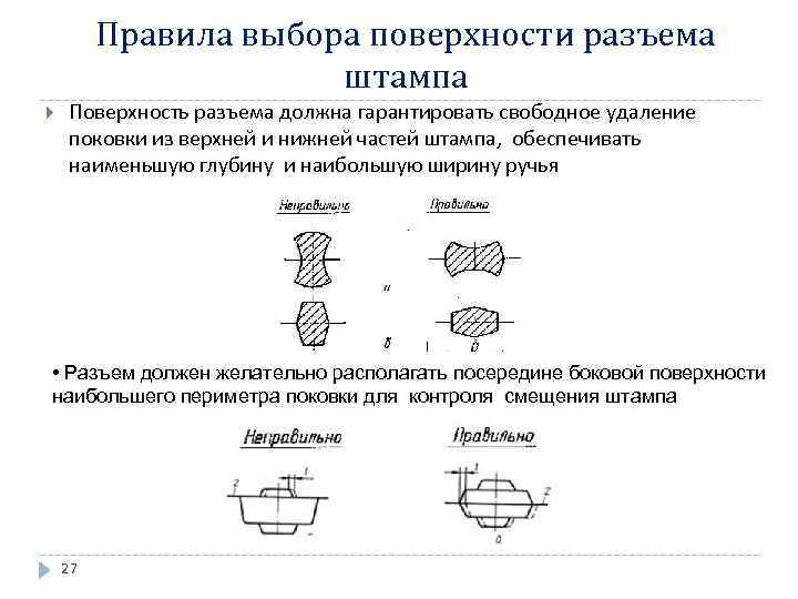 Выберите на поверхности. Выбор плоскости разъема штампа. Конфигурация поверхности разъема штампа п (плоская). Штамповка с 2 плоскостями разъема. Симметрично изогнутая поверхность разъема штампа.