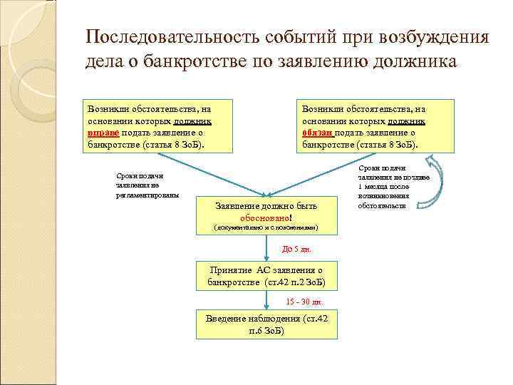 Последовательность событий при возбуждения дела о банкротстве по заявлению должника Возникли обстоятельства, на основании