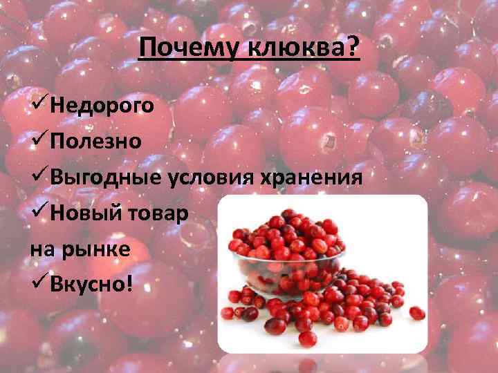 Почему клюква? üНедорого üПолезно üВыгодные условия хранения üНовый товар на рынке üВкусно! 