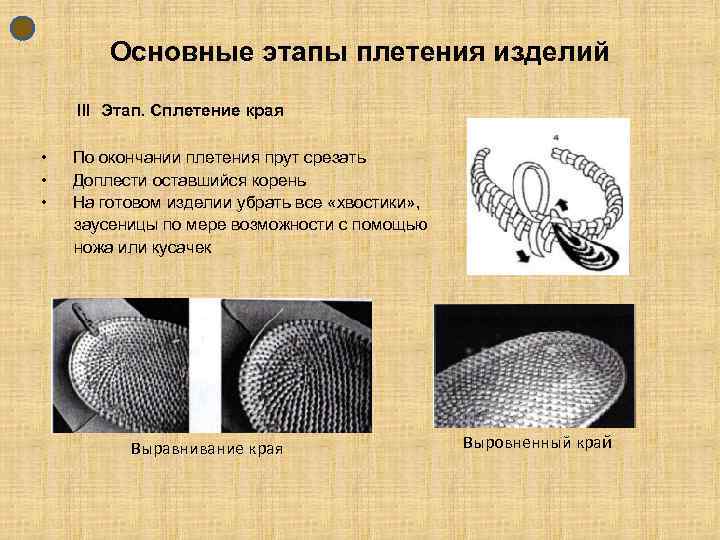 Основные этапы плетения изделий III Этап. Сплетение края • По окончании плетения прут срезать